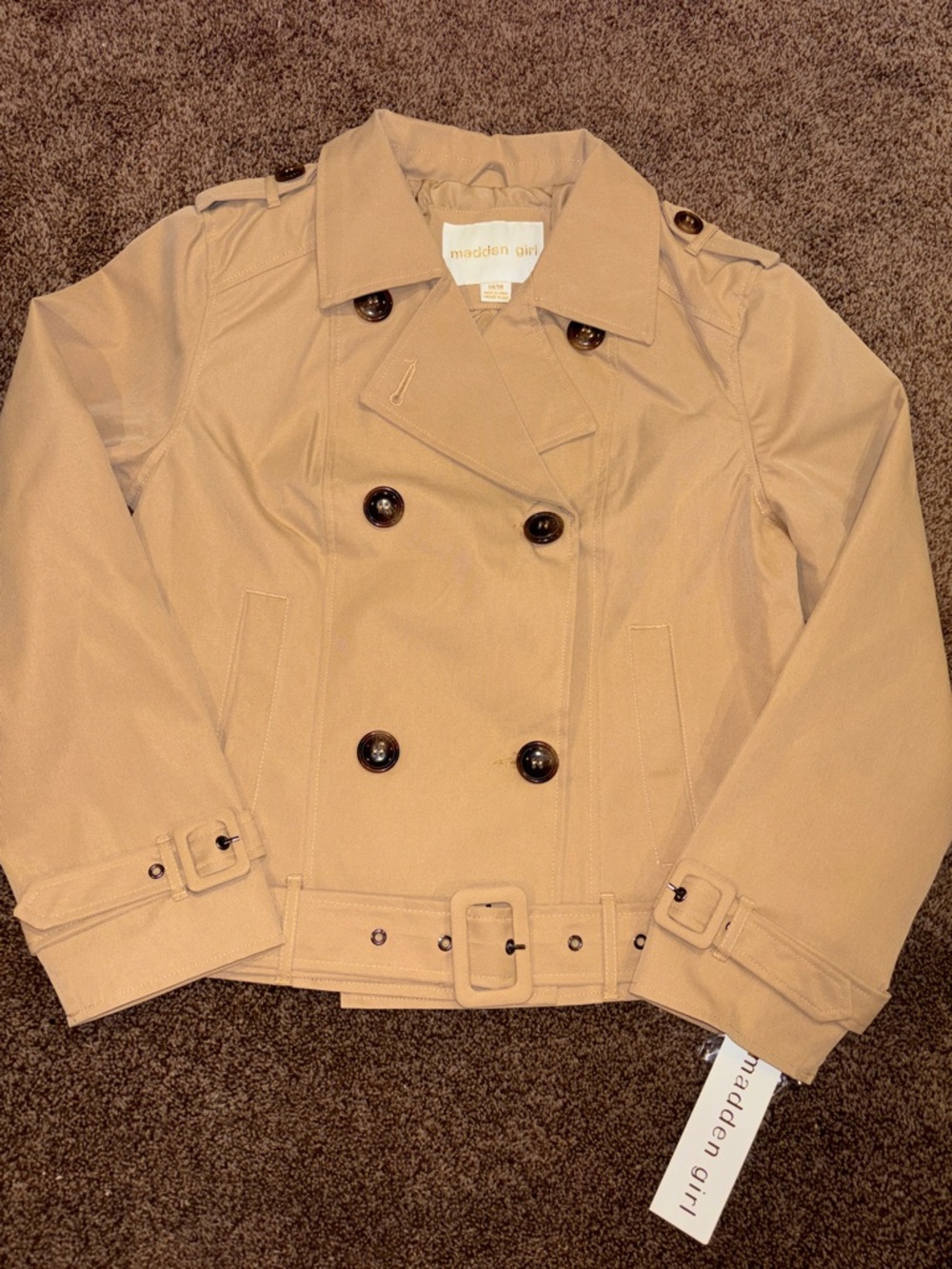 Madden Girl Tan Double-Breasted Trench Coat